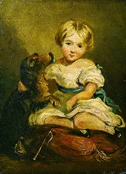 Flicka med hund (olja på duk)