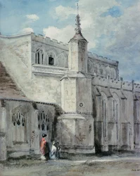 Del av exteriören av East Bergholt Church: The North Side, ca. 1801-05 (penna och akvarell)