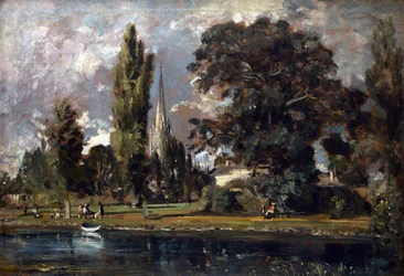 Salisbury Cathedral och Leadenhall från floden Avon, 1820