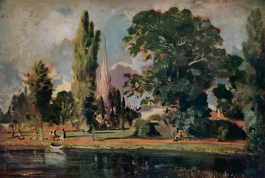Salisbury Cathedral och Leadenhall från floden Avon, 1820