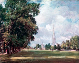 Salisbury Cathedral från Lower Marsh Close, 1820