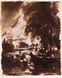 Träd och vattensträcka på Stour (brun tvätt)
