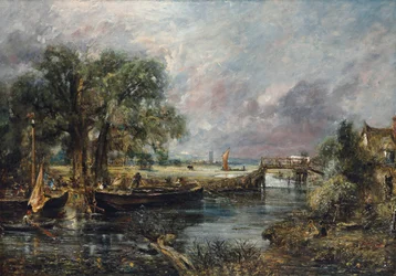 Utsikt över Stour nära Dedham, skiss i full skala, ca 1821-22 (olja på duk)