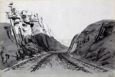 Blisworth Cutting, Northamptonshire, september 1838 (penna och bläck och tvätt på papper)