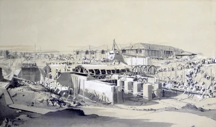 Building the Stationary Engine House, Camden Town, 26 april 1837 (penna & bläck och tvätt på papper)