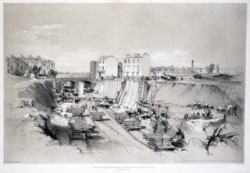 Bygger stödmurarna på Park Street, Camden Town, 1836