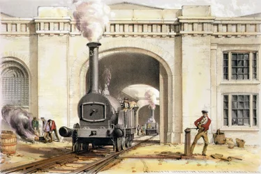 Ingången till Locomotive Engine House, Camden Town, graverad av konstnären, 1839