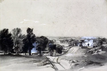 Från ovan, Kilsby Tunnel, Northamptonshire, 20 juli 1837 (penna & bläck och tvätt på papper)