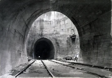 Stort ventilationsschakt, Kilsby Tunnel, Northamptonshire, 1837-38 (penna & bläck och tvätt på papper)