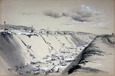 Horse-Runs på Tring Cutting, Hertfordshire, 19 juni 1837 (penna & bläck och tvätt på papper)
