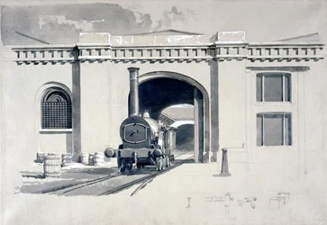 Locomotive Engine House, Camden Town, 1839 (penna & bläck och tvätt på papper)