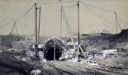 Primrose Hill Tunnel, april 1837 (penna & bläck och tvätt på papper)