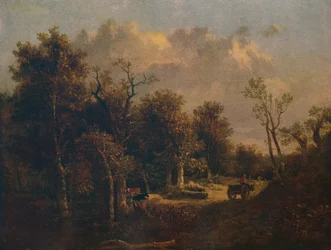 Skogens kant, med gårdsvagn och boskap, c1811