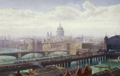 Cannon Street Railway Bridge och Southwark Bridge, London, 1892