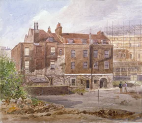 Östra fronten av Almonry-kontoret, Middle Scotland Yard, Westminster, London, 1884.