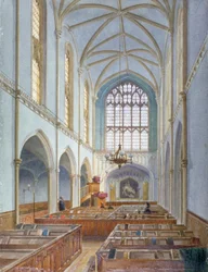 Interiörvy av en fransk protestantisk kyrka på St Martin