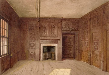 Interiörvy av Compton Oak Room, Canonbury House, Islington, London, 1887