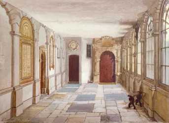 Passage som leder till kapellet, Charterhouse, London, 1885.