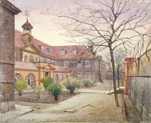 Utsikt över Grey Coat Hospital, Greycoat Place, Westminster, London, 1886