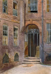 Utsikt över en port i Elm Court, Inner Temple, London, 1879.