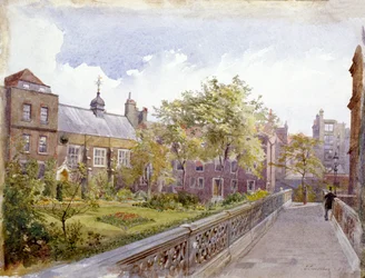 Utsikt över Staple Inn and Garden, London, 1882