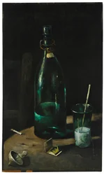 Stilleben med flaska och glas (olja på duk)