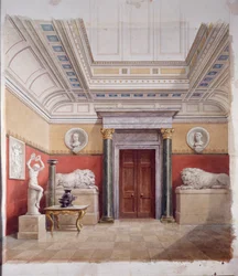 Skulpturgalleriet, norra änden, ca 1870 (akvarell på papper)