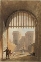 Gateway of the Gaol, Newcastle upon Tyne (bc, bläck och wc på papper)