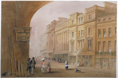 Utsikt över Grey Street, Newcastle upon Tyne (bc, bläck och wc på papper)