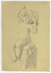 Antik staty av sittande Putto Holding mask av Silenus