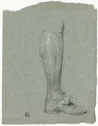 Ben av stående figur (recto); Skiss av skor (verso)