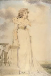 Porträtt av Georgiana, hertiginna av Devonshire (akvarell och blyerts på papper)