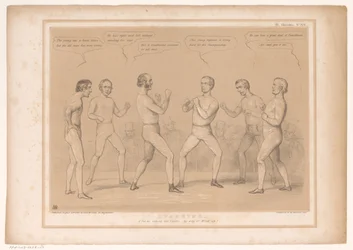 Spotprent träffade Lord Bentinck och Lord Lyndhurst i en bokswedstrijd Sparring. Ett set till, utan handskarna, förresten Wind-up! (titel på objekt) HB Sketches (serietitel på objekt)