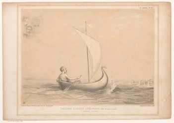 Spotprent träffade Lord Russell i en känga Segling för vinden, Med Breakers framåt. En smal flykt (titel på objekt) HB Sketches (serietitel på objekt)