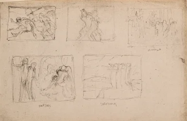 Untitled [Fem skisser av figurer] (penna)