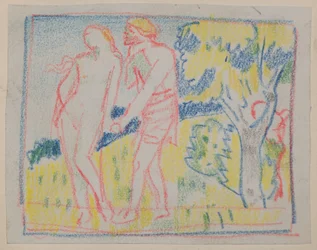 Untitled [Manlig och kvinnlig figur i ett landskap] (penna)