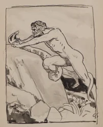 Untitled [Man wrestling a snake] (akvarell)