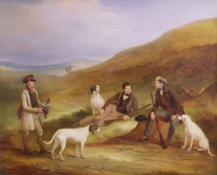 Edward Horner Reynard och hans bror George på ripjakt med jaktvaktaren Tully Lamb i Middlesmoor, Yorkshire