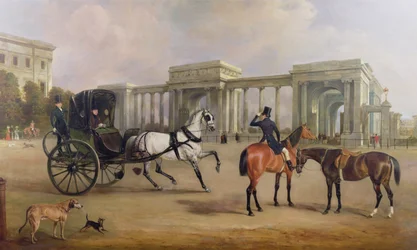Mr. Massey Stanley med cabriolet och hacks på Hyde Park Corner, 1833