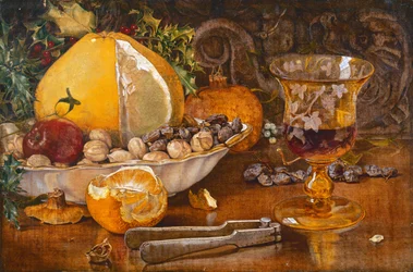 Stilleben av frukt, nötter och vinglas, 1864