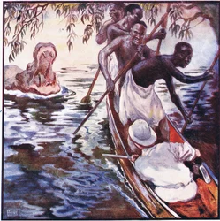 Hon var i färd med att rusa, med öppen käke, mot vårt lilla tuppskal (färg litho)
