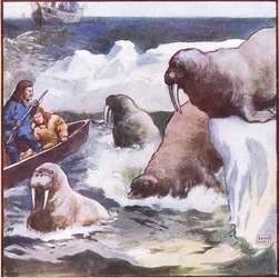 De kolossala varelserna vred sig runt med otrolig snabbhet (color litho)