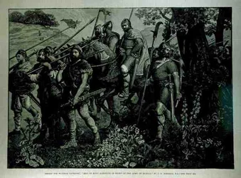 Design för Windsor Tapestry: Men of Kent Marching in Front of Army of Harold, från The Illustrated London News, 29 april 1882