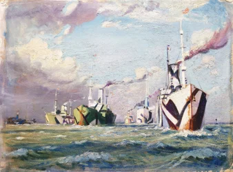 En Cunarder (ångfartyg), ca 1918 (olja på kartong)