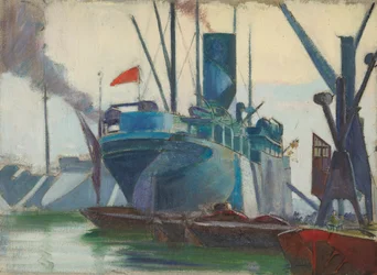 Dazzle-fartyg i Londons hamn, ca 1915-18 (olja på papper)