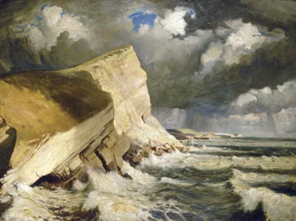 Lulworth Creek, i Dorset (England). Olja på duk av Herbert Barnard John Everett (1876-1949)