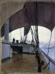 Scen på däck på båten "Suzanne", under en resa från Calais till Guadeloupe, sedan från Le Havre till Jamaica, mellan 1928-1930, som målaren gjorde ombord på "Suzanne