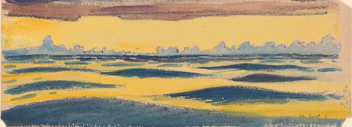 Havslandskap, mörkblå och gula samt bruna moln, sent 1800-tal - mitten av 1900-talet (akvarell, grafit, pastell)