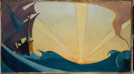 Cutty Sark vid solnedgången, tidigt 1900-tal (olja på duk)