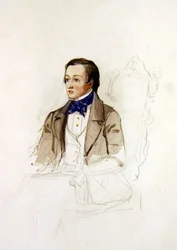 Studie för porträtt av R. Stephens från Merton College, Oxford, ca 1850 (penna och akvarell på papper)